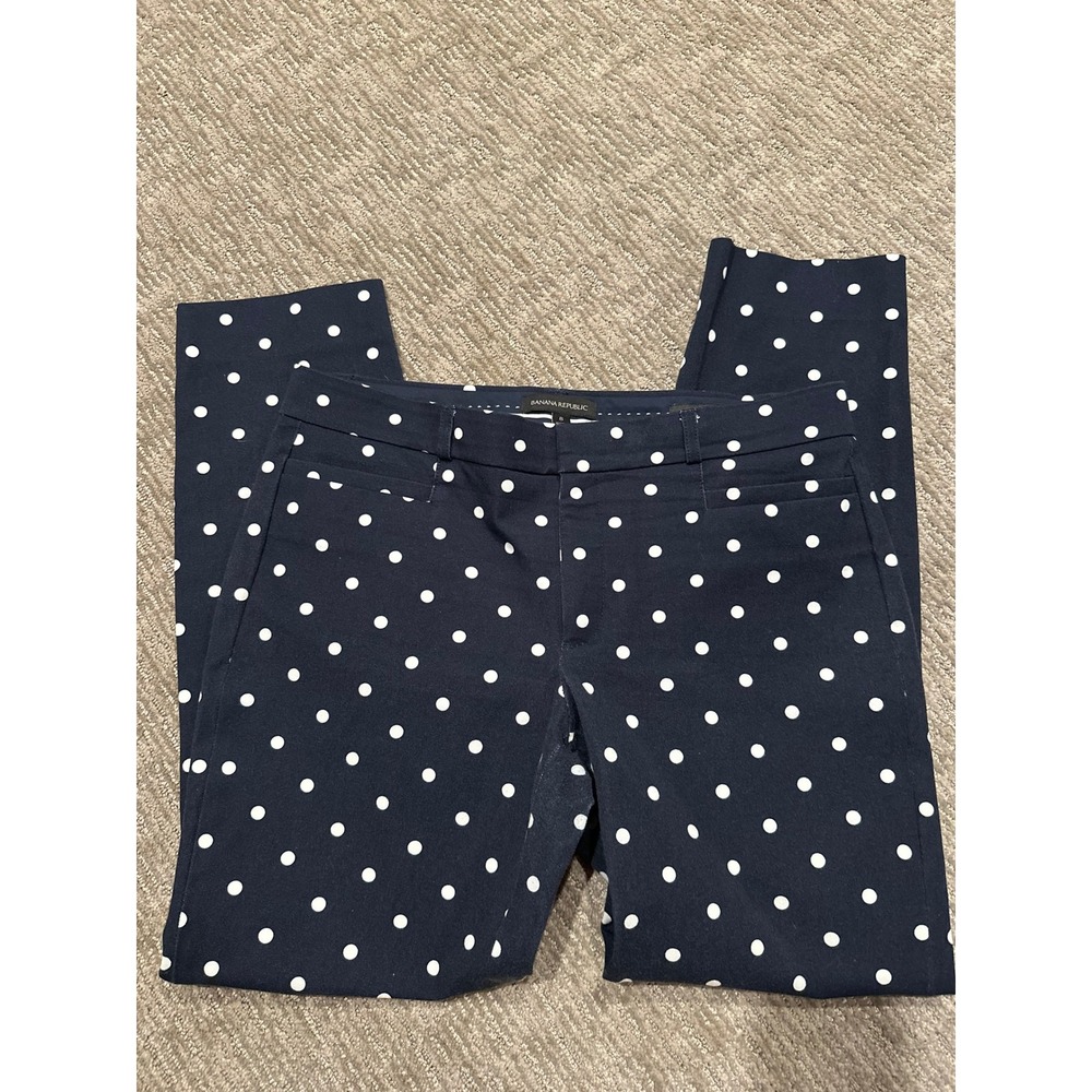 Banana Republic Sloan Navy Blue White Polka Dot Slim Ankle Pants Womens 8